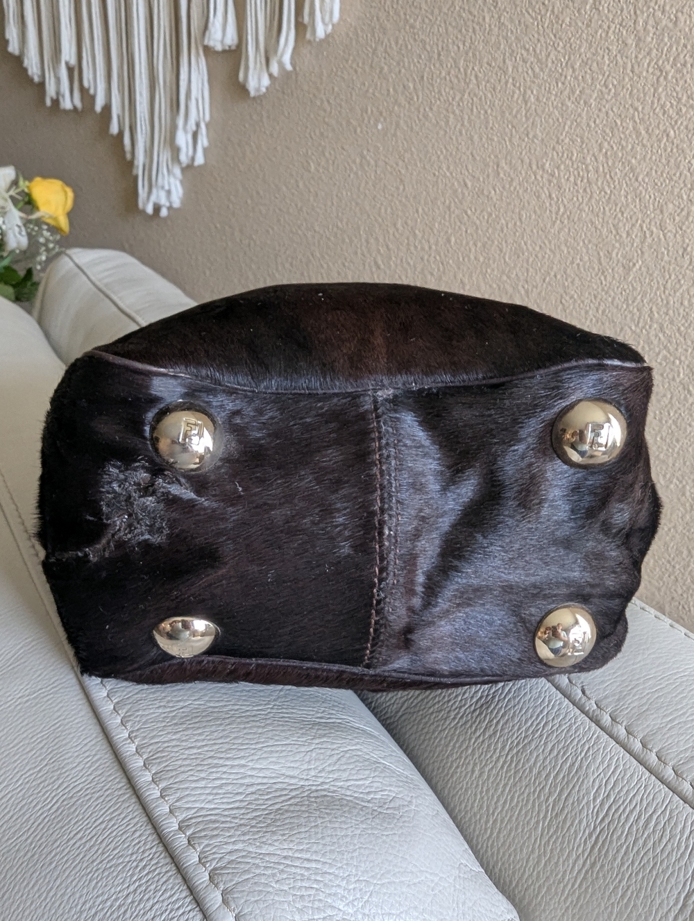 Fendi Dark Brown Mini Top-Handle Fur Bag with Gold Hardware - Picture 14 of 15